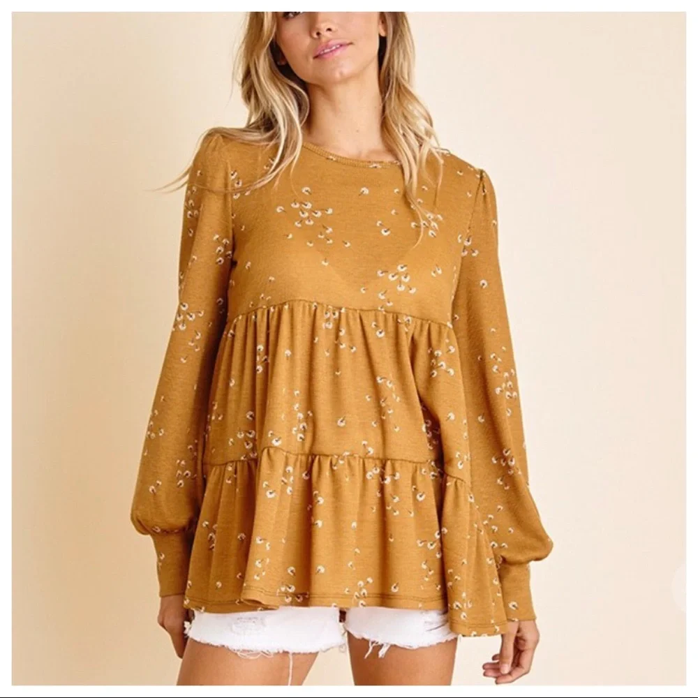 Bohemian Ditsy Floral Print Babydoll Top - Picture 5 of 7